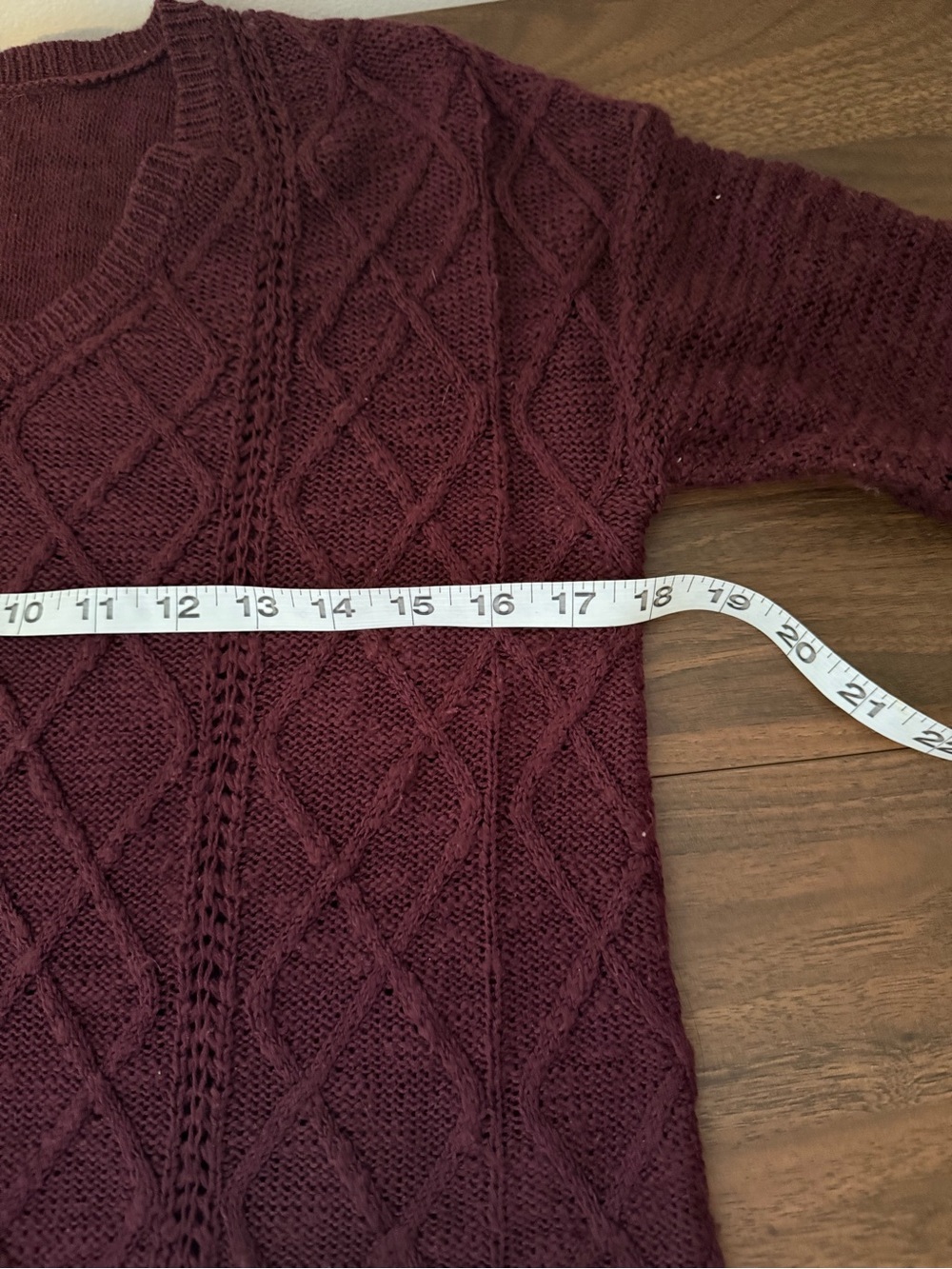 Women's V-Neck Cable Knit Sweater in Deep Wine